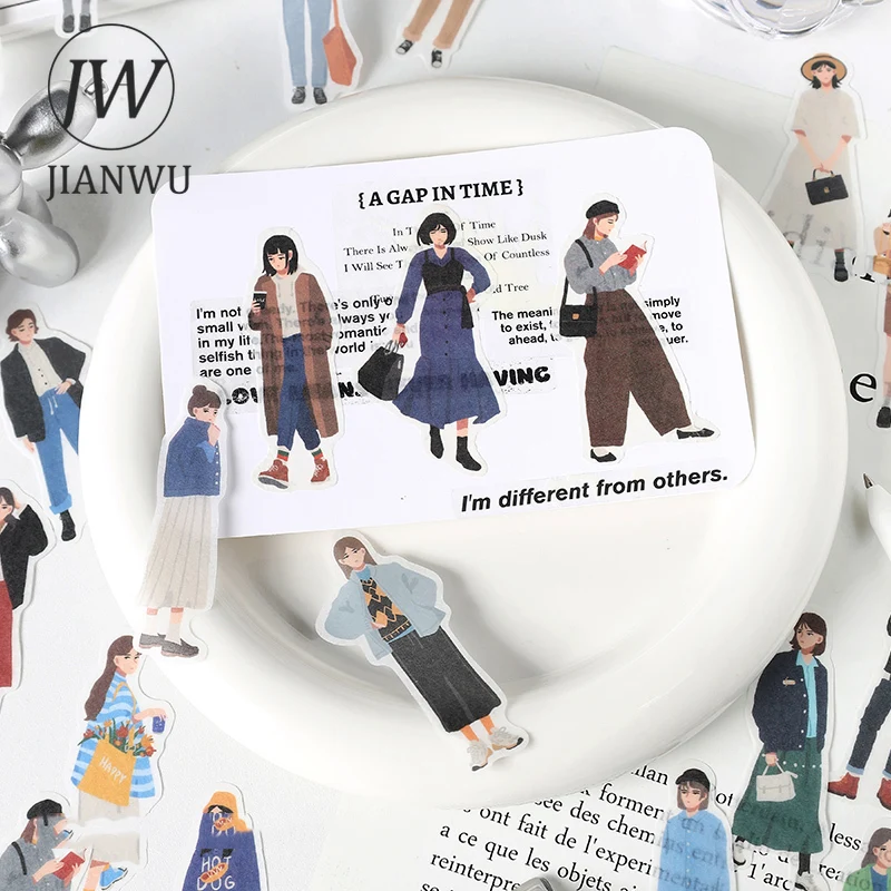 JIANWU 40 Sheets Street Girl Series Literary Girl Character Material Washi Sticker Creative DIY