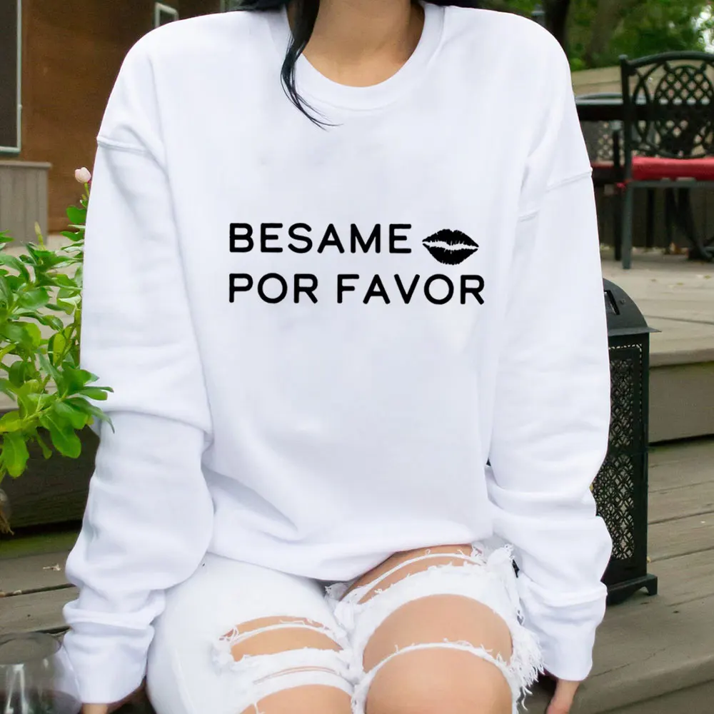 

Kiss Me Please New Arrival Spanish Sweatshirt 100%Cotton Women's Sweatshirt Women Spring Casual Long Sleeve Top Gift for Her