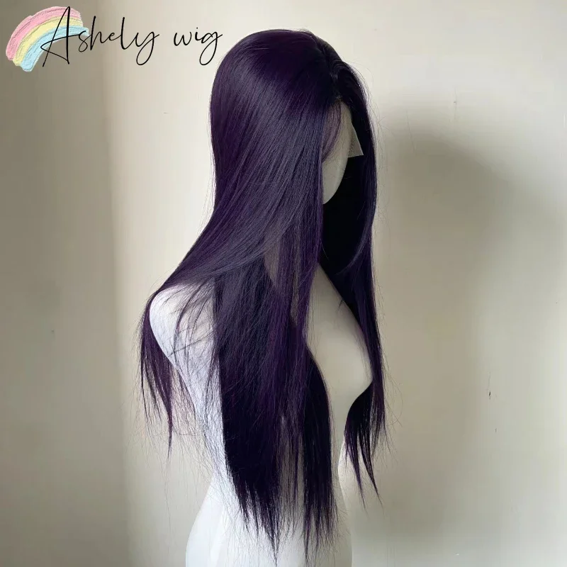 13x4 Dark Purple Wig Long Straight Purple Synthetic Lace Front Wigs for Woman daily use Heat Resistant Fiber Glueless Lace Wigs