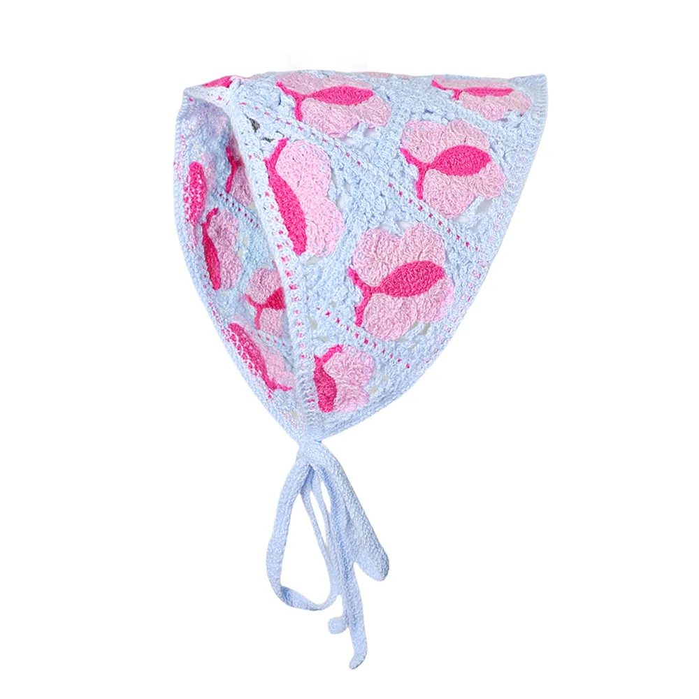 1-teiliger Damen-Haarschal, modisch, süß, rustikaler Stil, gestrickte Blume, dreieckiges Kopftuch, niedlicher Kawaii-Haarschmuck für Damen – Detail 14