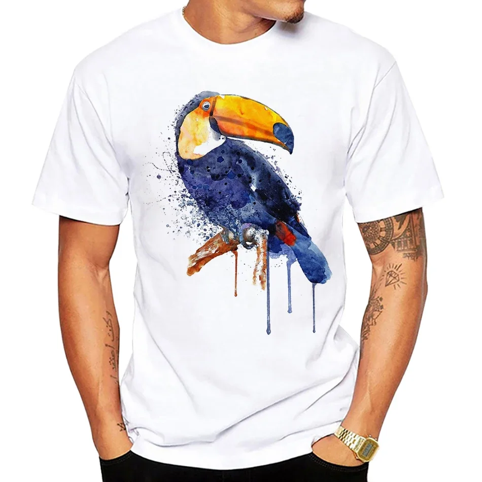 

Funny Watercolor animal Toucan t shirt For Men Top Tee Hipster T-shirt Casual Tops Streetwear Toucan Print men New Arrival