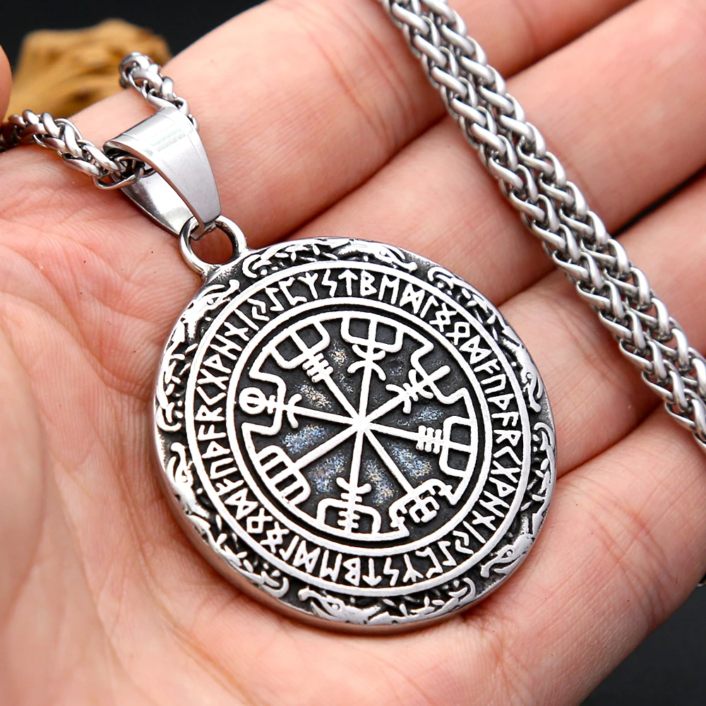 Punk Vintage Viking Compass Pendant Stainless Steel Nordic Runes Necklace For Men Women Amulet Jewelry Gifts Dropshipping 5