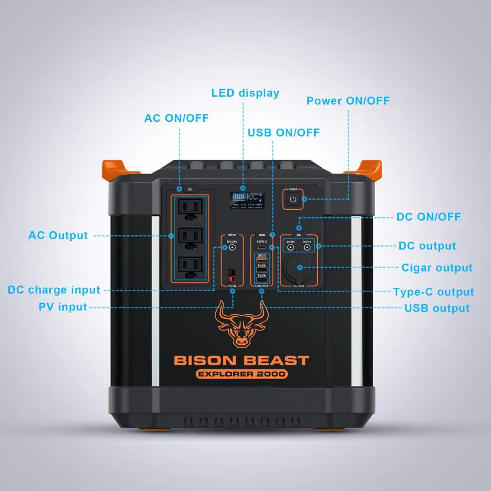 Générateur solaire Portable 2000w, 2220wh, batterie au Lithium, sortie 110V/2000W AC, pour Camping-car, maison et extérieur