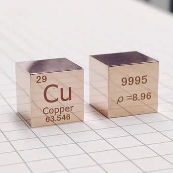 Cubo da tavola periodica in metallo rame a specchio 10mm 8,9g Cu 99,95 Utilizzato per la collezione di elementi Display Regalo Modello di chimica Ornamento