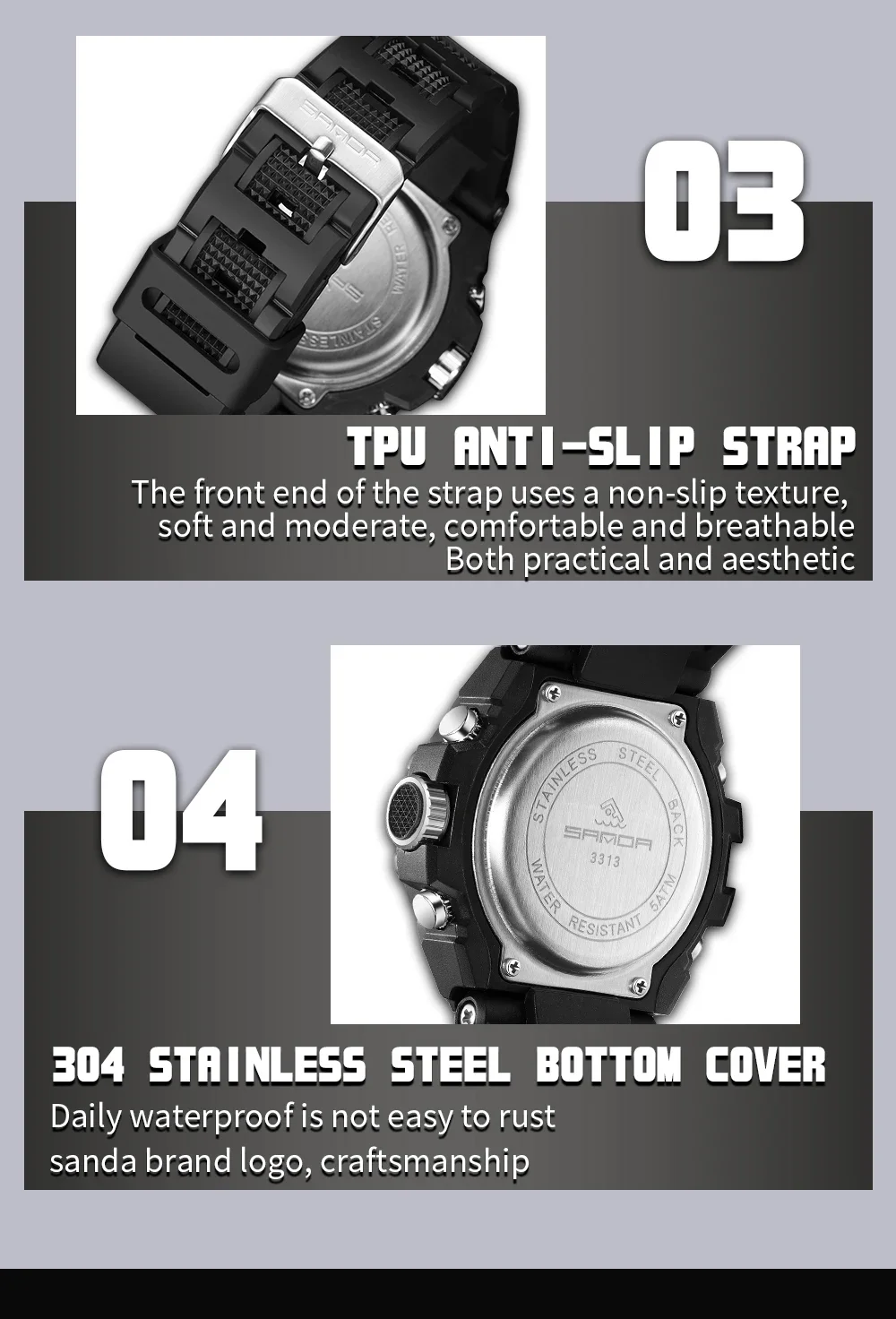Men's Multifunctional Outdoor Waterproof Electronic Watch Digital Wristwatches SANDA 3313 Student Fashion Trend Military Style