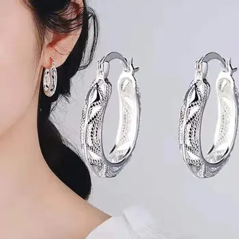남녀공용 실버 도금 귀걸이, 심플한 패션 모델, 창의적인 뱀 패턴, 아연 합금 쥬얼리, 1 쌍