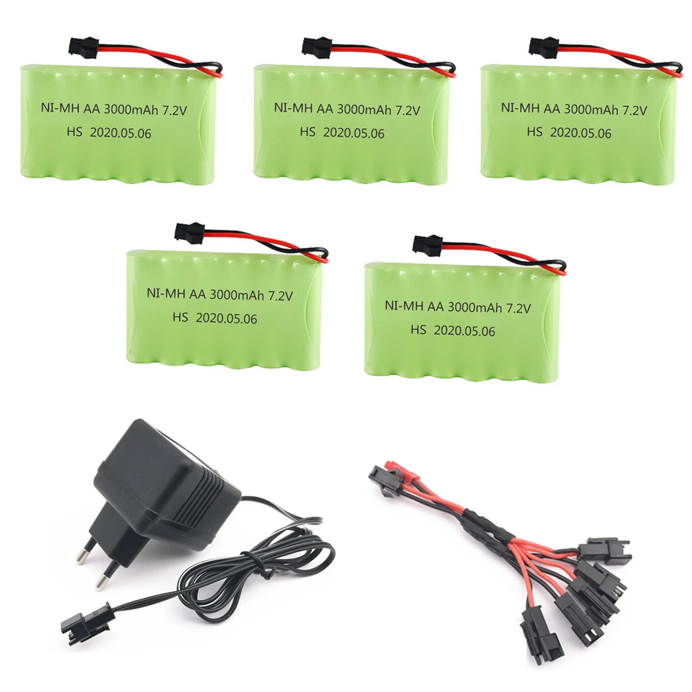 7.2V 3000Mah Ni-Mh Batteria Sm Plug And Charger Per Rc Toy Car Tank Train Robot Boat Gun Parts 7.2V Nimh Batteria Ricaricabile Aa