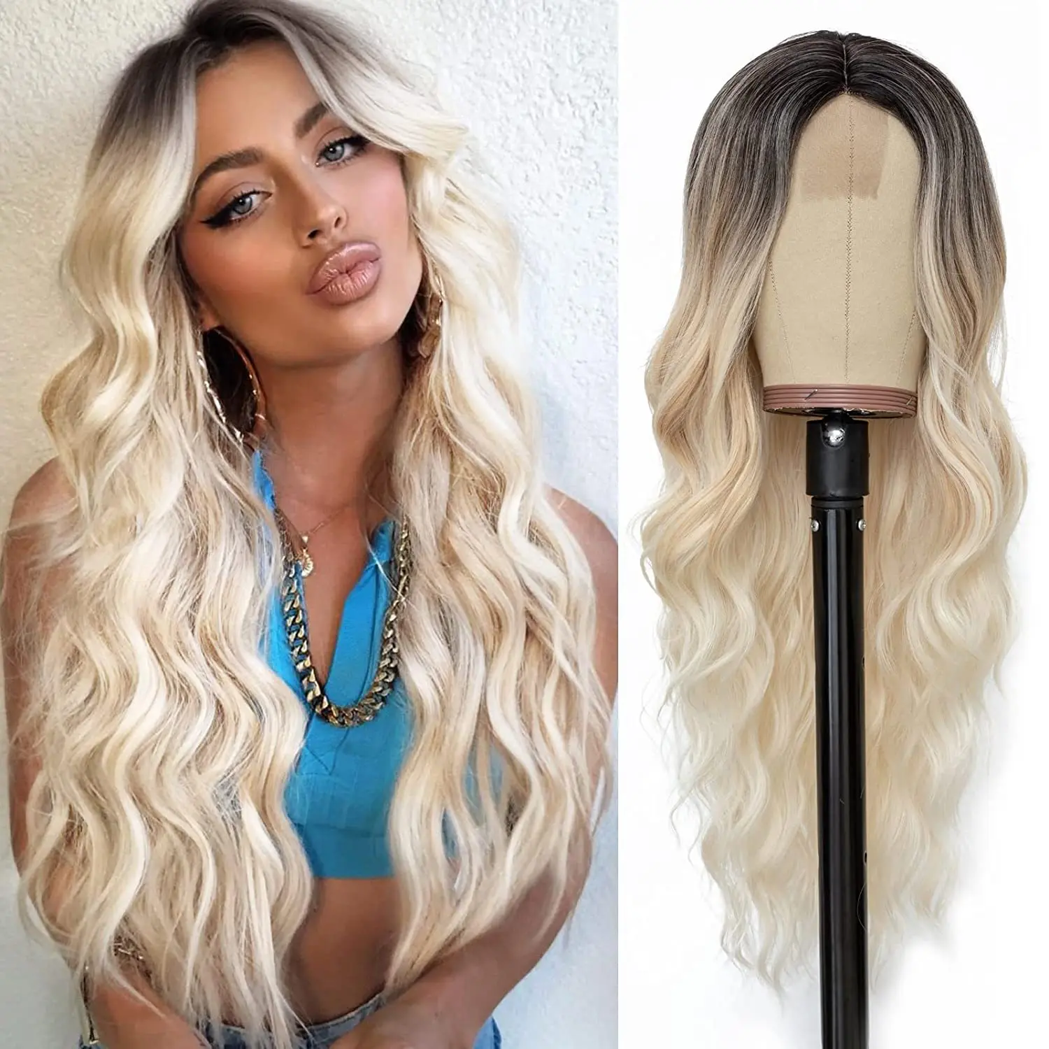 

6Color European and American small lace wigs Mixed Platinum Blonde with large waves long curly hair Lace wig