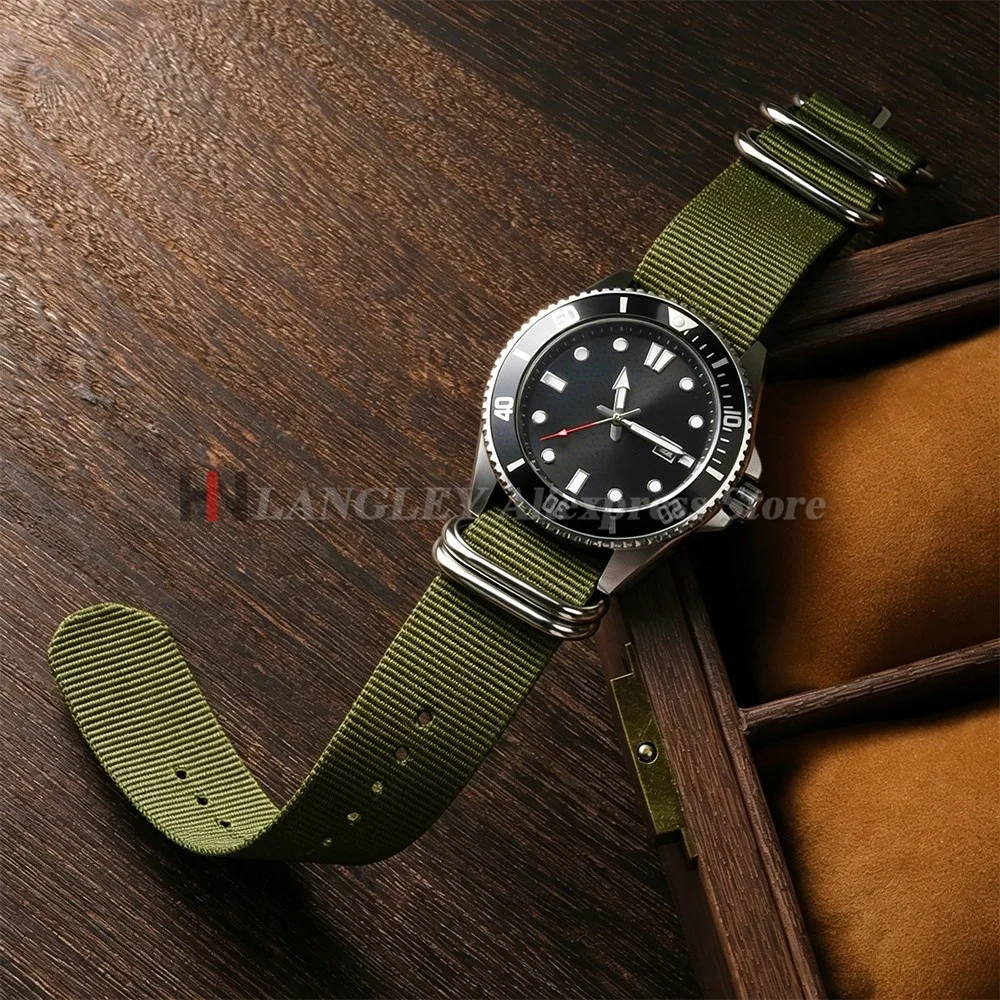 Ribbed Nylon Military-Style Watch Band with Ring Buckle - Army Green
