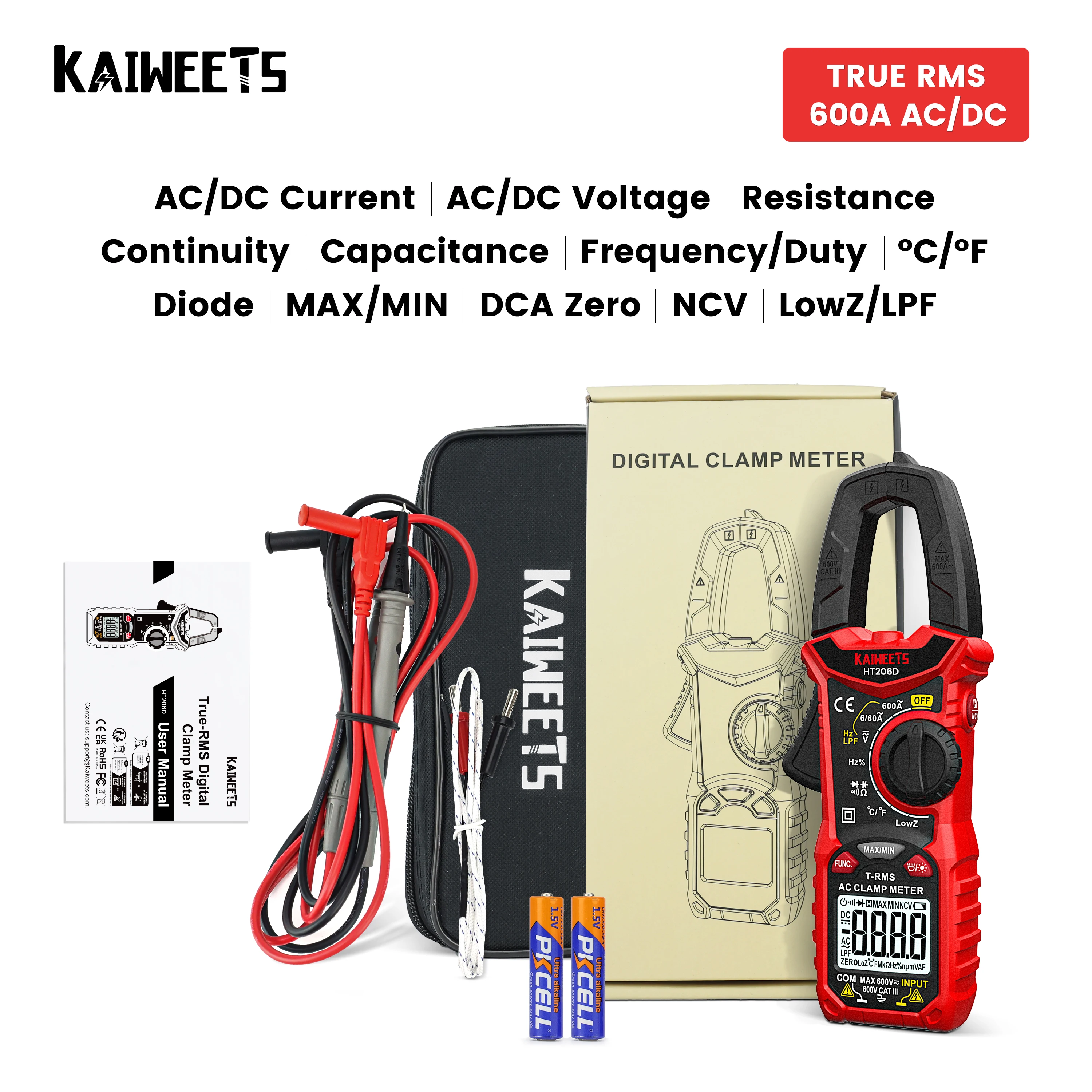 hardness testing machine KAIWEETS AC DC Digital Clamp Meter Multimeter Pinza Amperimetrica True RMS High Precision Capacitance NCV Ohm Hz Tester wind anemometer Measurement & Analysis Tools