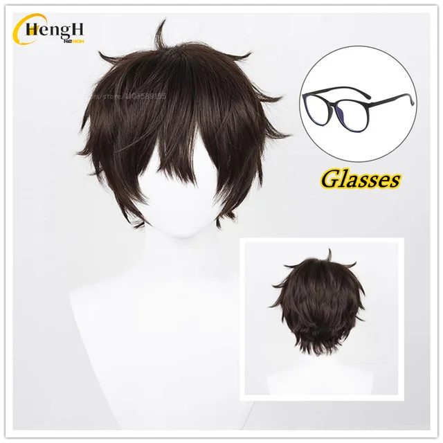 In Stock Game P5 Amemiya Ren Synthetic 28cm Black Wig Kurusu Akira And Glasses Heat Resistant Hair Halloween Cosplay Anime Wigs 1