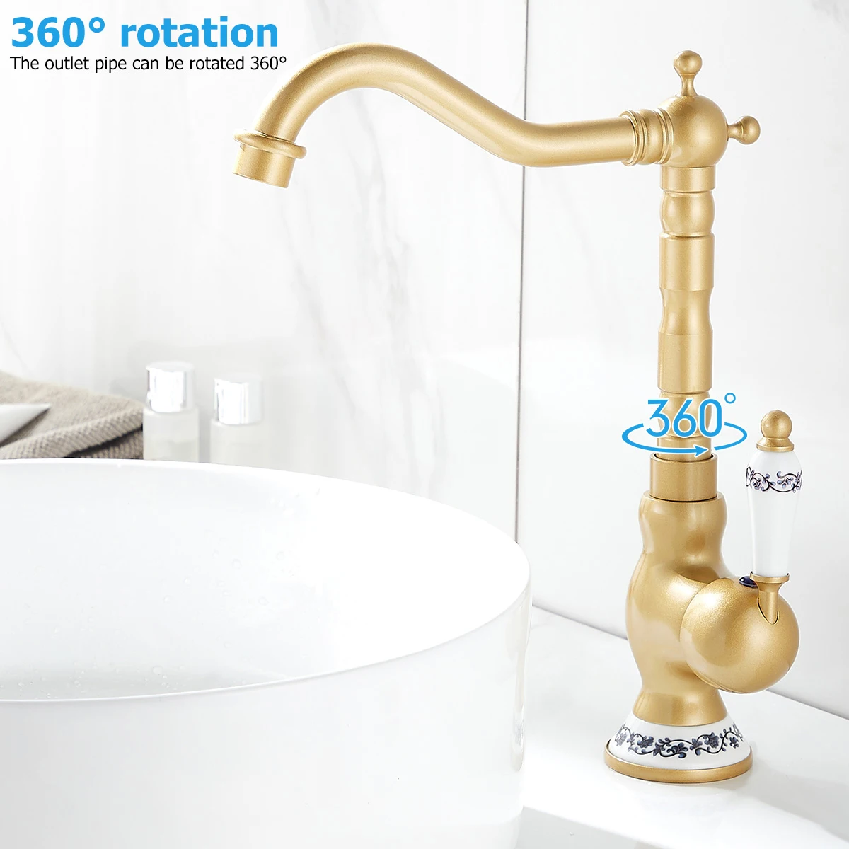 Kitchen Tap 360° Rotatable Vintage Bathroom Tap with Heat and cold control Single Ceramic Lever Faucet Home Bathroom Decoration