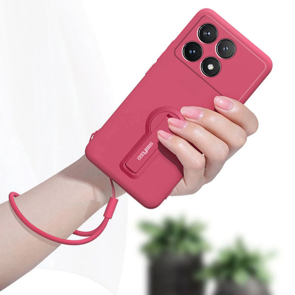 Shockproof Liquid Silicone Phone Case with Holder and Screen Protector - Soft Cover Design