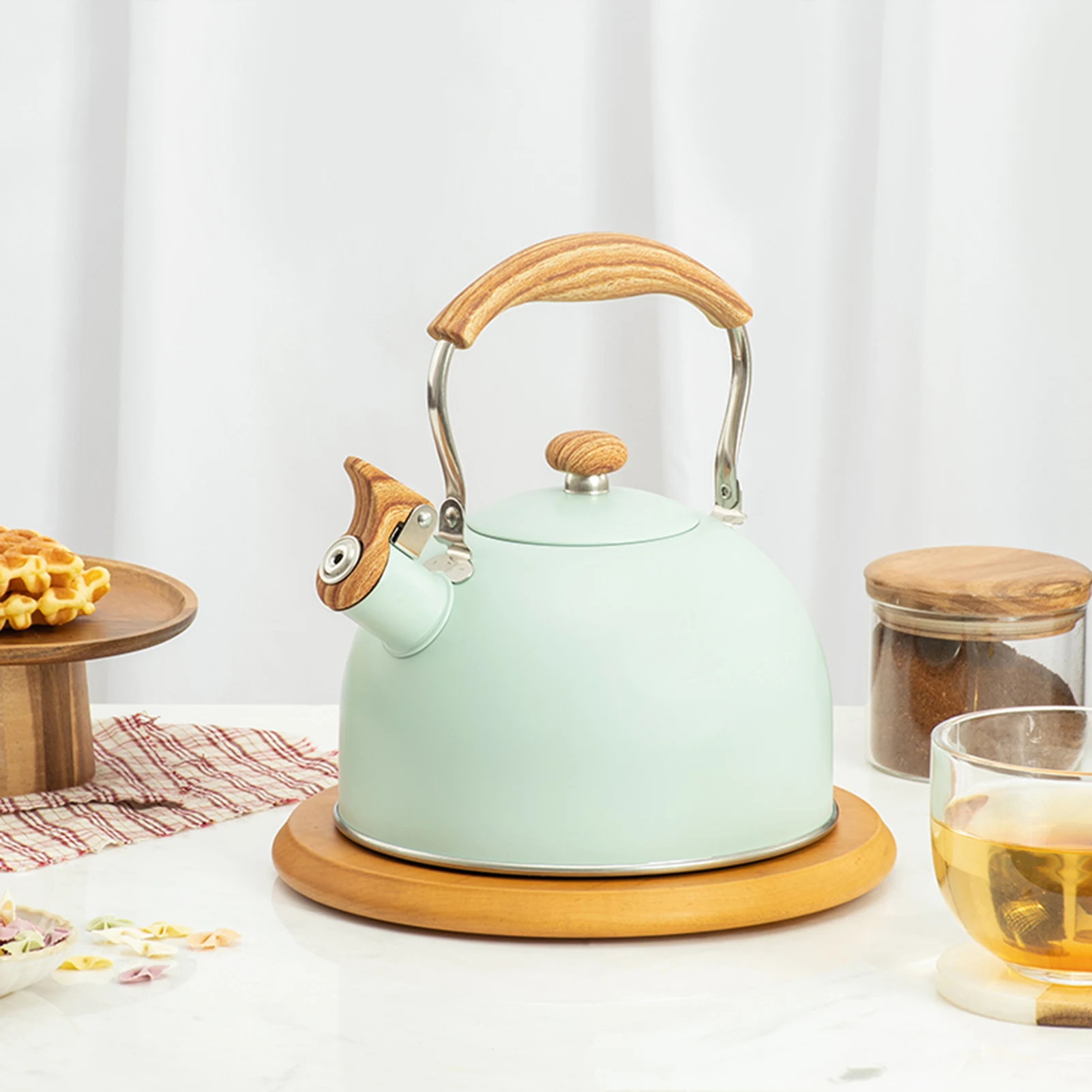 2.5L Whistling Kettle Nordic Induction Kettle Universal Gas With Whistle Wood Handle Induction Gas Stove Teapots