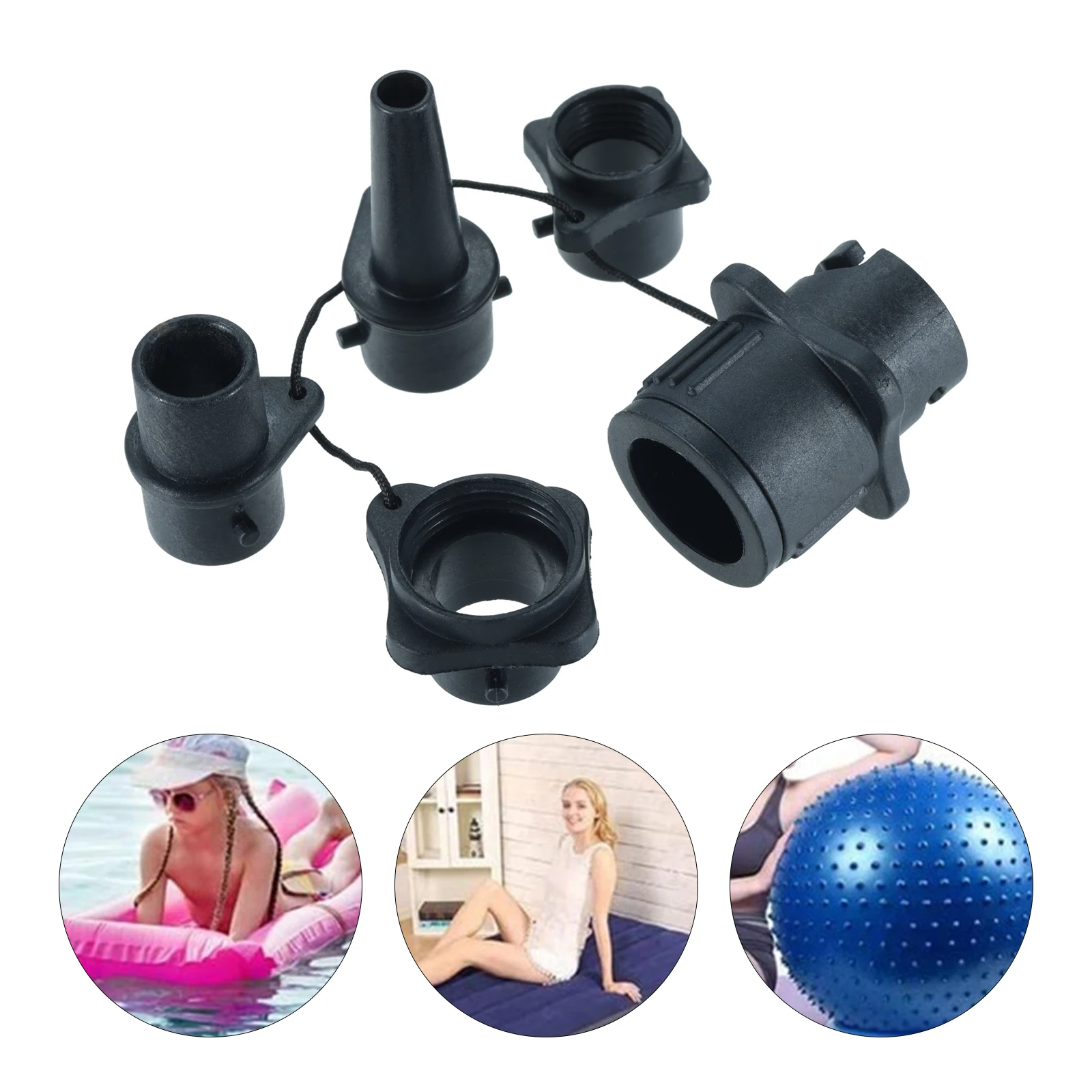 1 Set Air Valve Nozzle Adapter Kit Black Plastic Multi-Function Hose Connector Surf Paddle Board Canoe Inflatable Boat Accessory