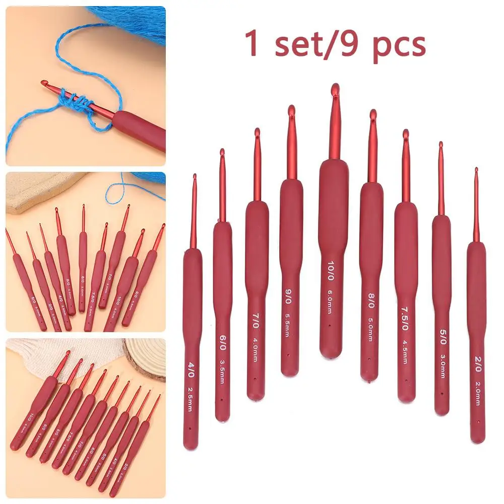 

1 Набор/9 шт. красная эргономичная ручка «сделай сам» Мягкая рукоятка крючки для вязания пряжа инструменты для рукоделия вязальные спицы