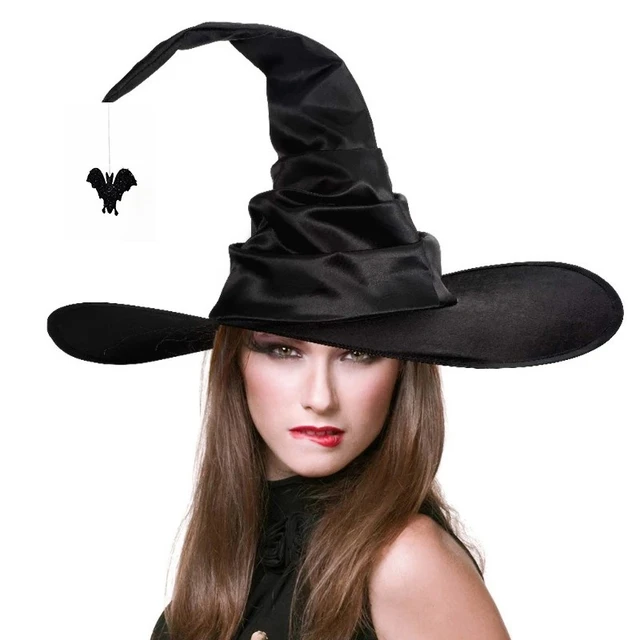 Chapeau de sorcière noir à grand bord pour femmes, chapeau de