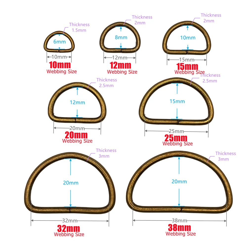 10 Stück/Packung Drahtgeformte Metall-D-Ringe Rechteckige Schlaufen Tri-Glide Schiebeverschluss Nicht-geschweißte Gürtelschnalle – Detail 6
