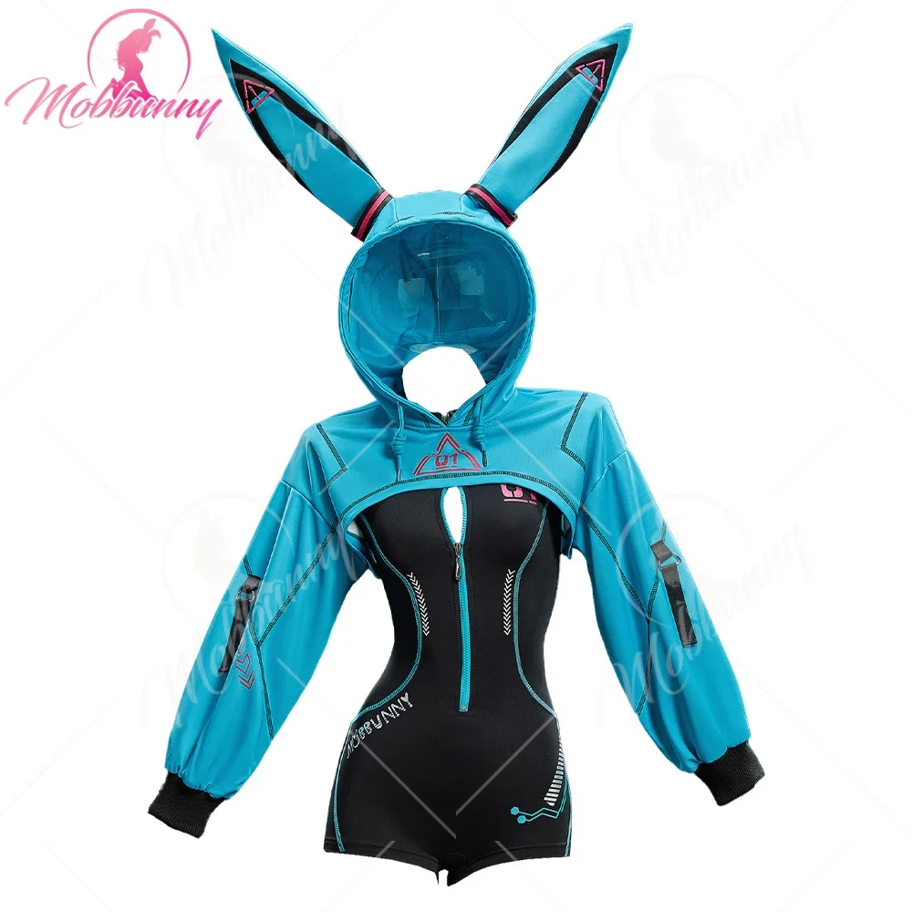 MOBBUNNY – body de sport serré pour femmes, dérivé vocal, Sexy, Style cyber, avec veste courte à capuche et coiffure