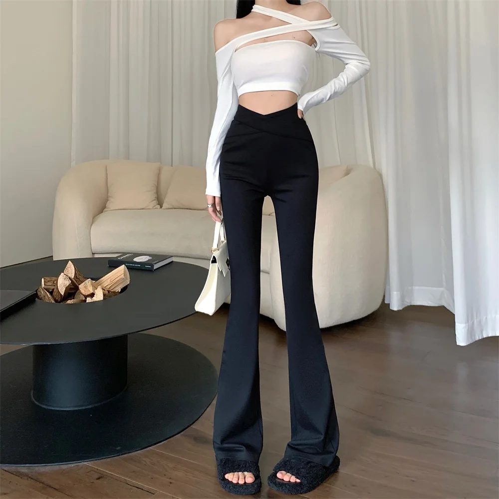 Black High Waist Stretch Casual Pants Women Autumn And Winter 2022 New Versatile Thickened Micro Flare trousers fashion casual whitish blue jeans women high waist micro flare trousers female office commuter denim pants slim trend streetwear