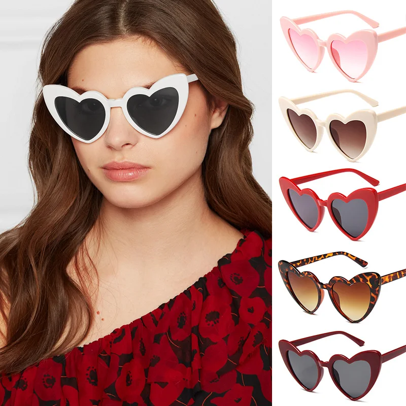 

Heart Women Sunglasses Summer Sun Shades Glasses Eyewear UV400 Fashion Big Frame Eyeglasses Glitter Pink Sunglasses Luxury Brand