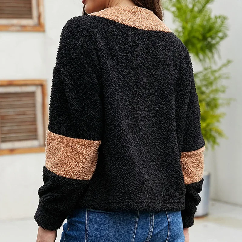 2021 Autumn Women's Lapel Fashion Pullover Street Style Zipper Sweater Trend New Loose Long-sleeved Pullover Plush Sweater Women