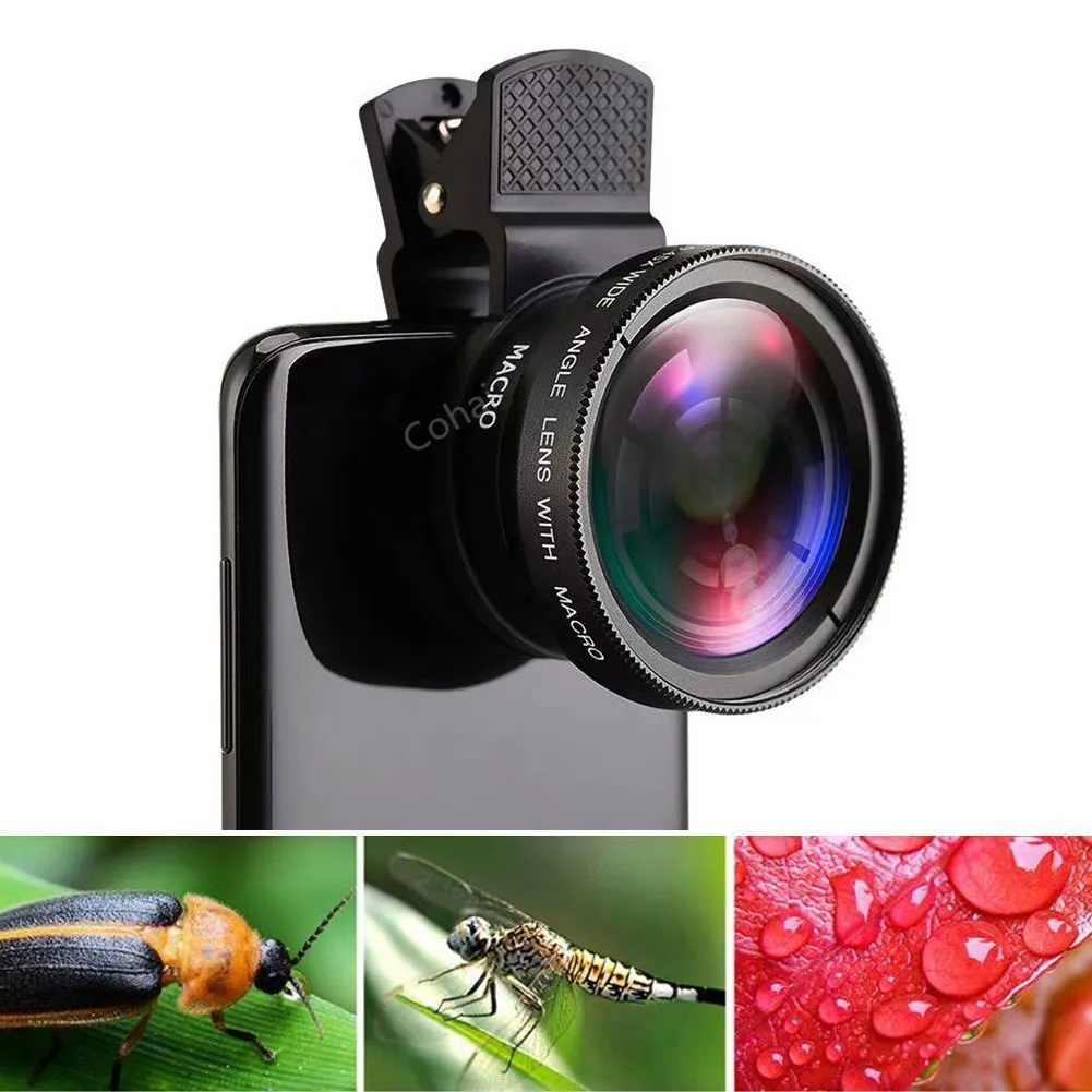 2 In 1 Mobile Phone Lens 0.45X 49mmUV Wide Angle Len 12.5x Macro HD Camera Lens For IPhone Huawei Xiaomi Samsung With Phone Clip
