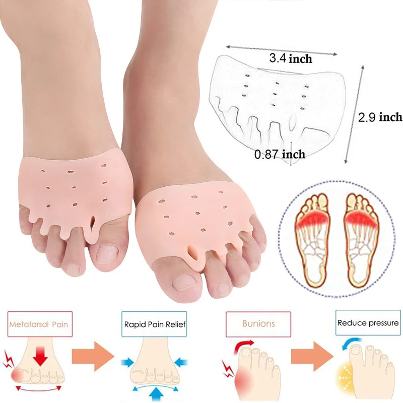 Pexmen 2Pcs Metatarsal Pads Gel Toe Separators Bunion Corrector Cushion Toe Spacers Ball of Foot Cushions for Men and Women