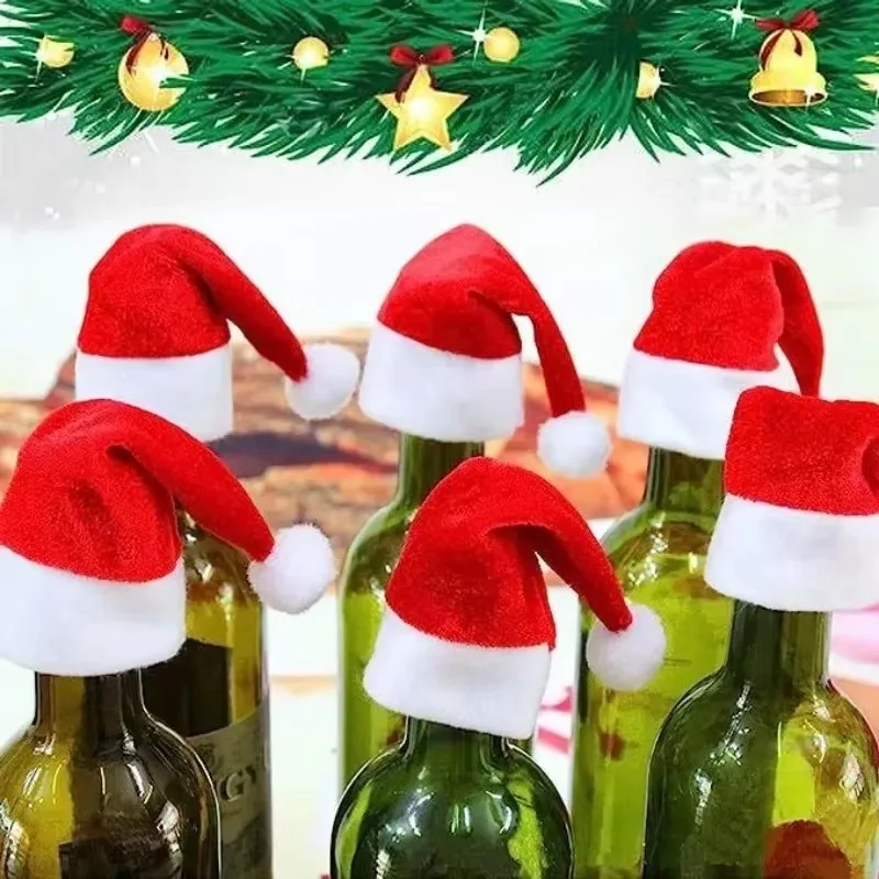 Velvet Mini Santa Hats Wine Bottle Covers Christmas Tableware Holder Lollipop Caps Bottles Bags Xmas Home Party Decor