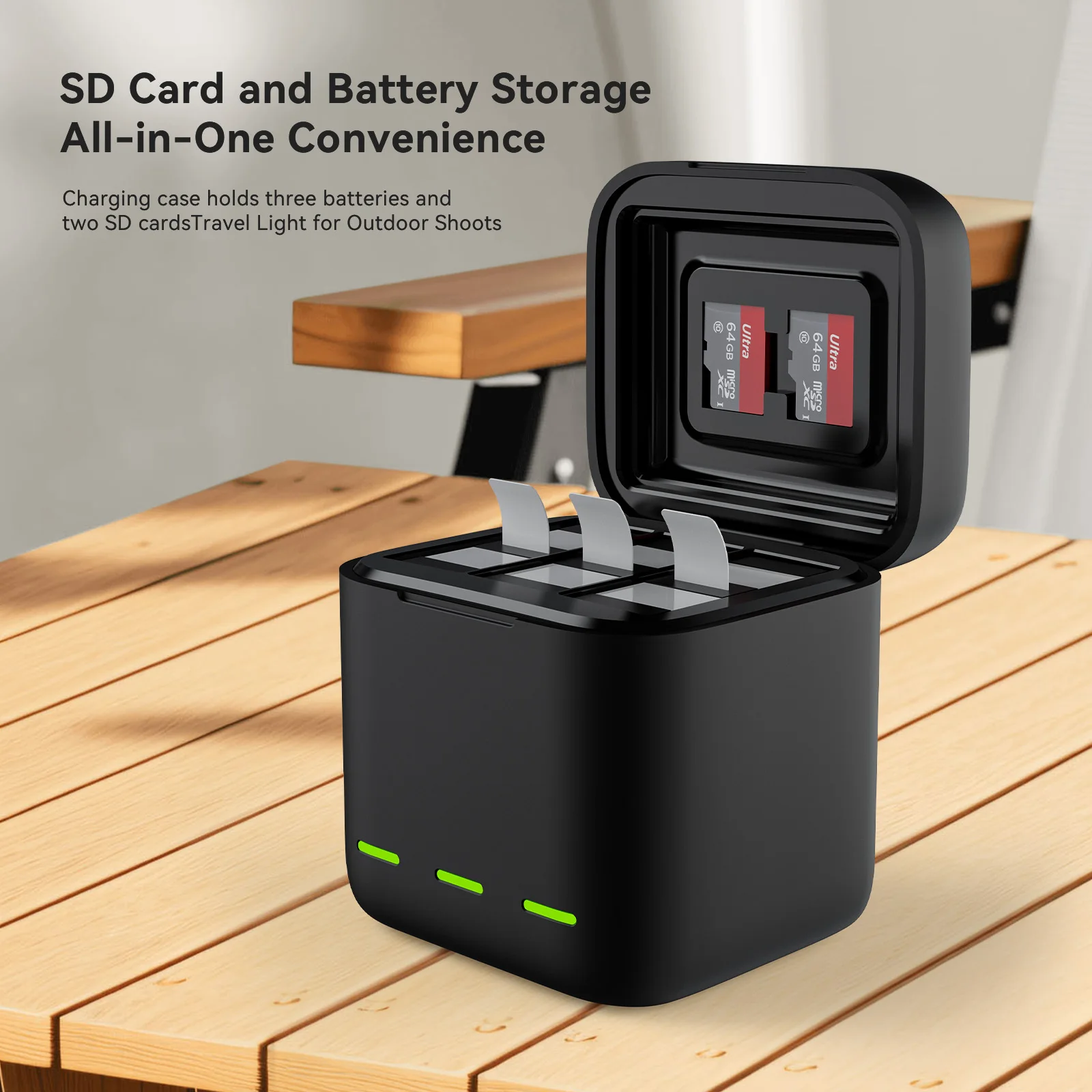 Chargeur rapide 3 batteries pour GoPro Hero 13 avec boîte de rangement