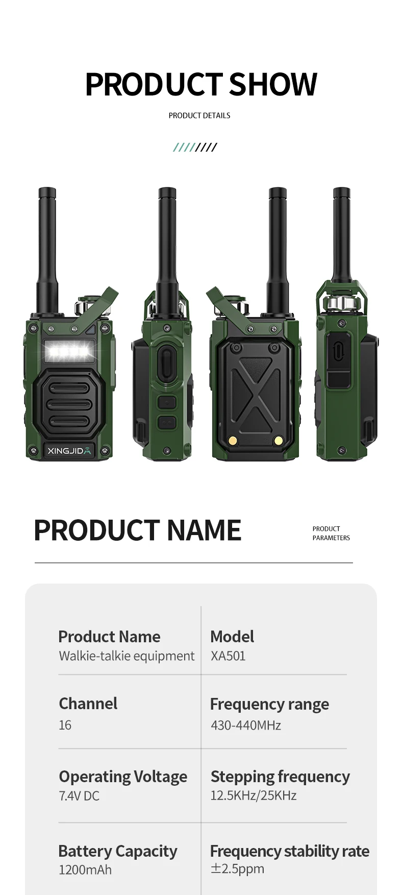 Chierda XA501 Mini Walkie Talkies UHF Long Range Portable Flashlight 2s Copy Rechargeable Type-C Charger For Mountain climbing 6