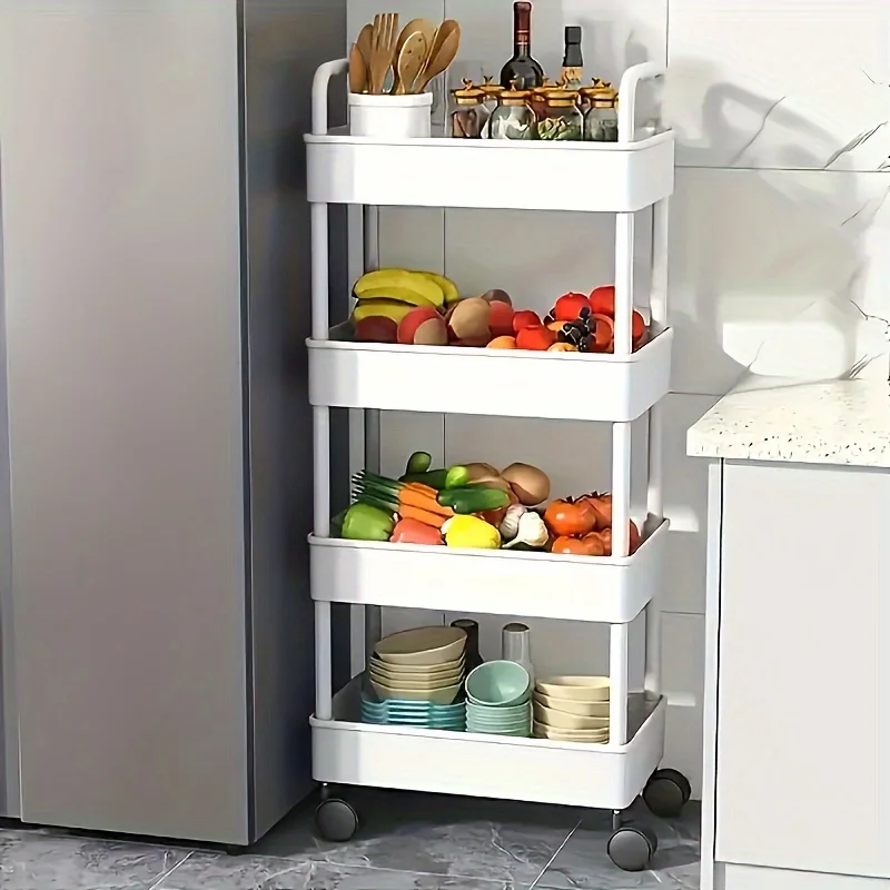 Plastic Rolling Storage Cart Open Shelves Kitchen Bedroom Living Room