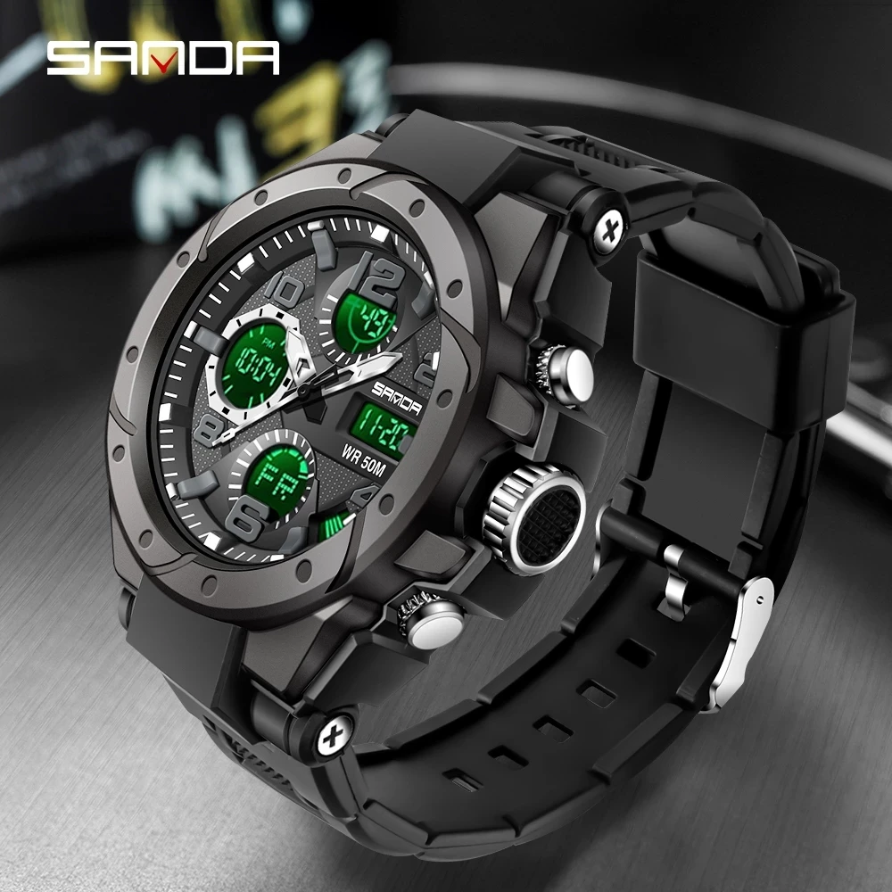 

SANDA Hot selling G Style Men Quartz Waterproof Watch Luminous Sports Date Multi-function Dual Display Men Watch Reloj de hombre