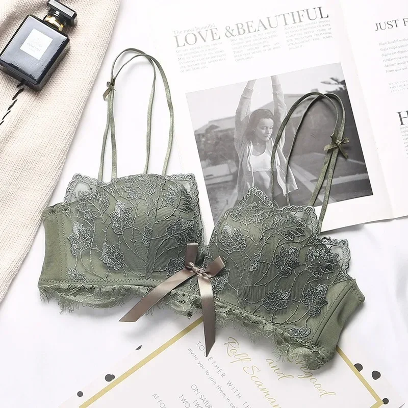 Lace Floral Embroidery Sexy Bra Comfortable Adjustable Women Underwear 3/4 Cup Wireless Girl Brassiere Bralette 4