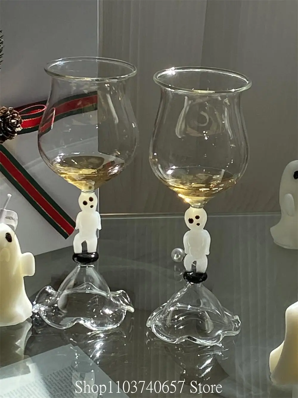 Halloween Wine Gglasses Cartoon Ghost Goblet Glasses little Devil Handle Champagne Glasses Heat-resistant Cup