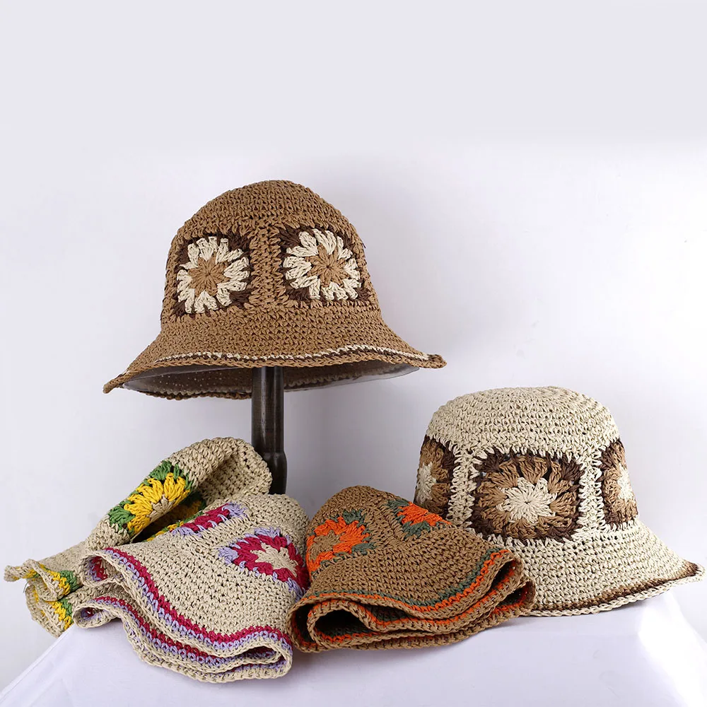 Cappelli di paglia da donna scavati cappello all'uncinetto