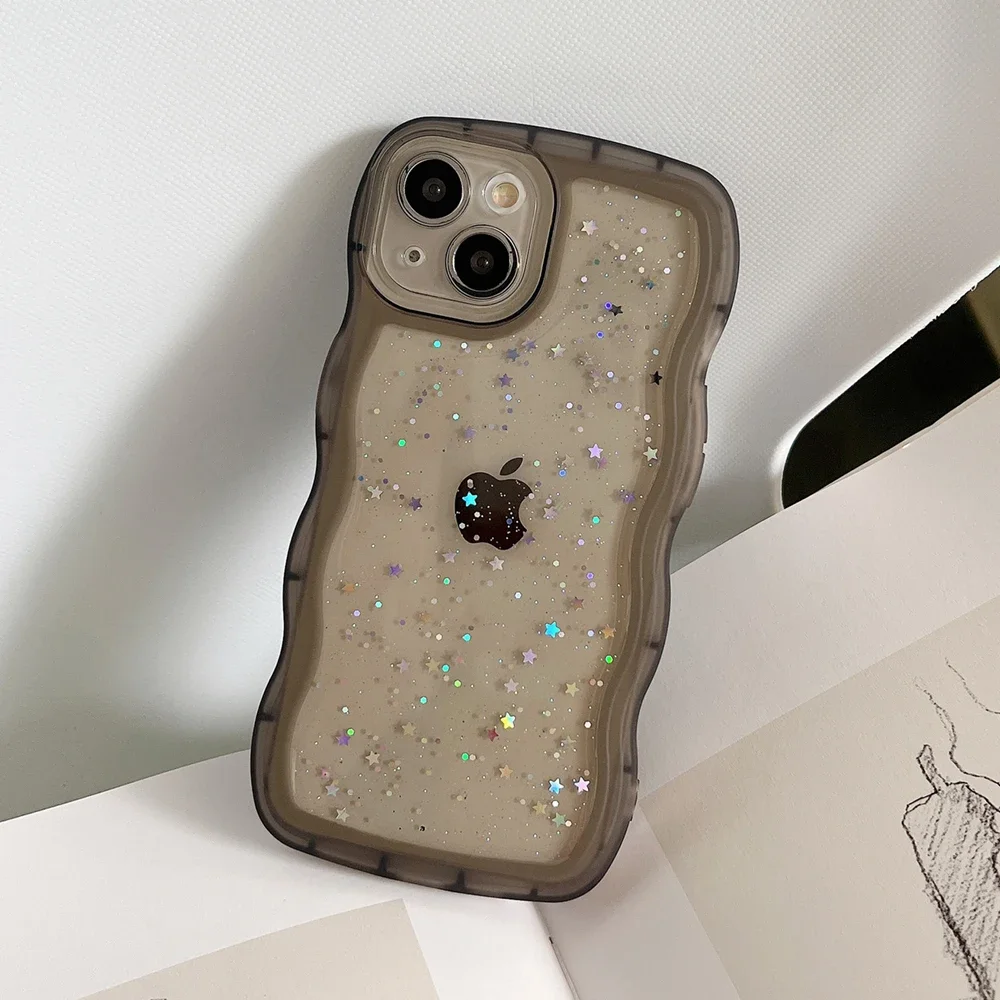 Фото Чехол для iPhone 15 14 13 12 11 Pro Max Mini XS XR SE 7 8 Plus, милый прозрачный мягкий гибридный противоударный чехол со звездой и кудрявыми волнами №3