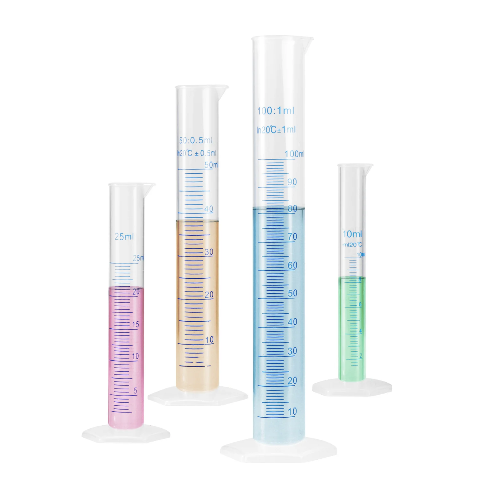 

Graduated Cylinder 10ml 25ml 50ml 100ml 4pcs Transparent Scientific Measuring Cylinder Laboratory Test Tub