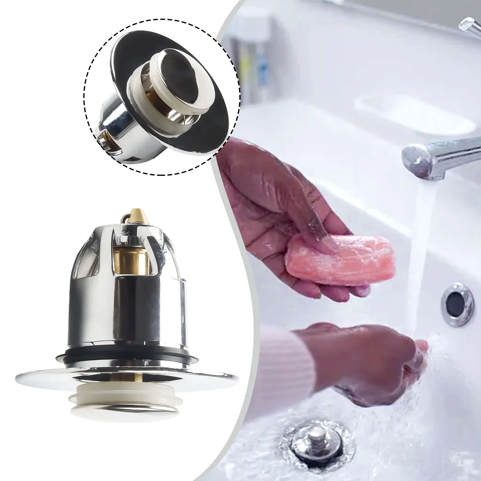 

Drainage Filter Sink Strainer Plug Stopper Bathroom Kitchen Bath Wash Basin Stainless Steel CoreBounce Up Household Drain Filter