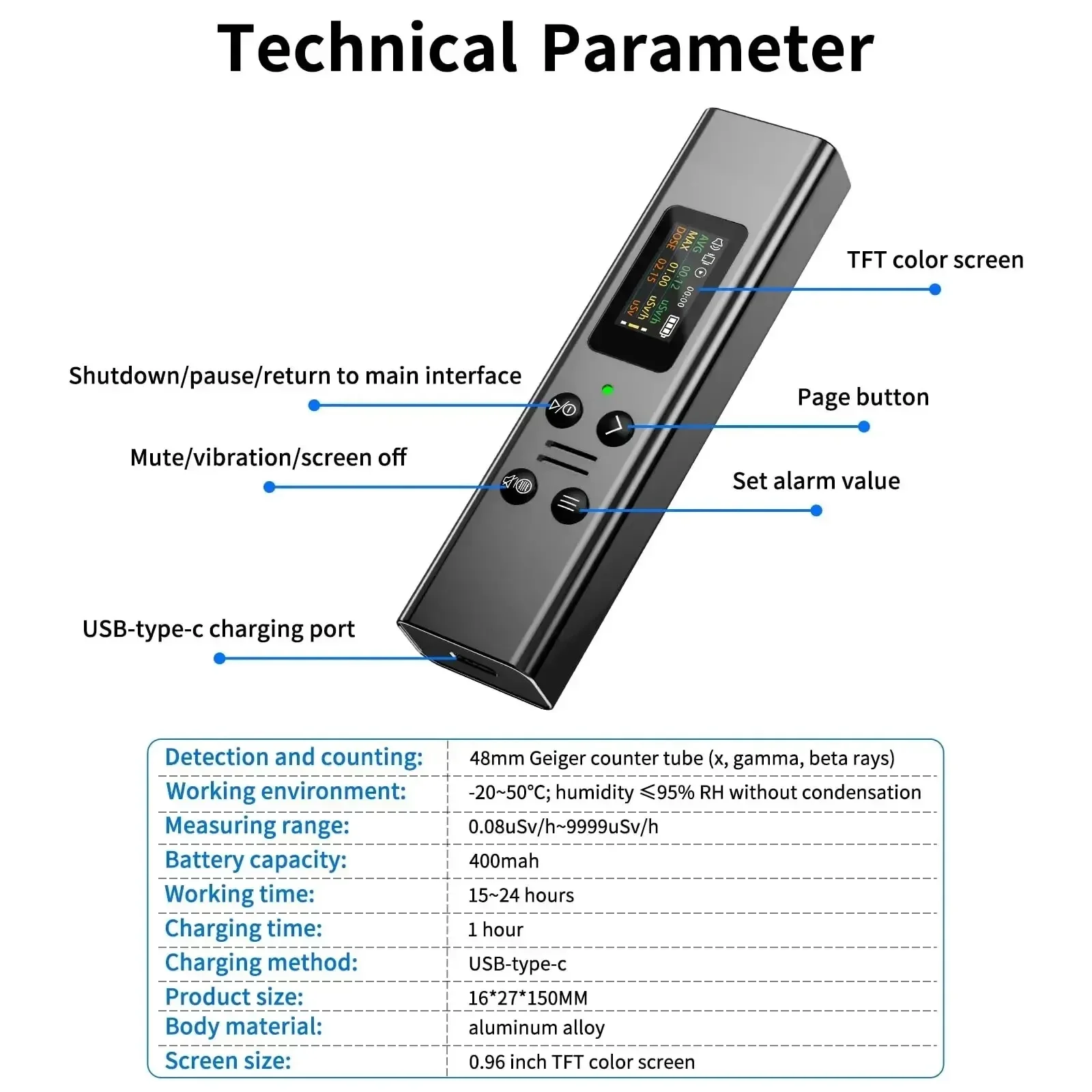 Geiger Counter Nuclear Radiation Detector Personal X-ray &gamma;-ray &beta;-ray Detector LCD Radioactive Dose Tester Radiation Alarm Tool