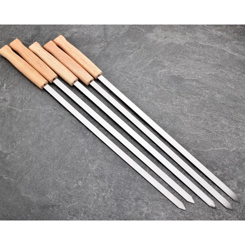 8pcs Barbecue Skewers 17 Inch Stainless Steel Grilling BBQ Reusable with Wood Handle
