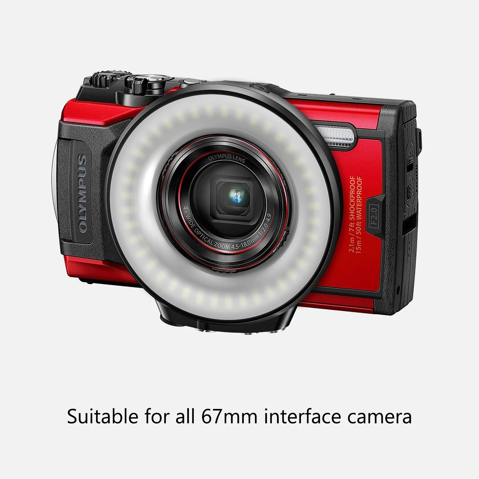Camera flash Strbea 1200LM ring light underwater flash general camera 67mm threaded lens 5 modes 4 colors with USB charge waterproof