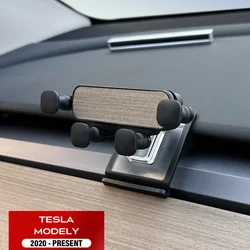 For Tesla Model Y Car Cell Phone Holder Wooden Gravity Support Mount Bracket Vent Clip Air Outlet Snap-in Stand Soft Base