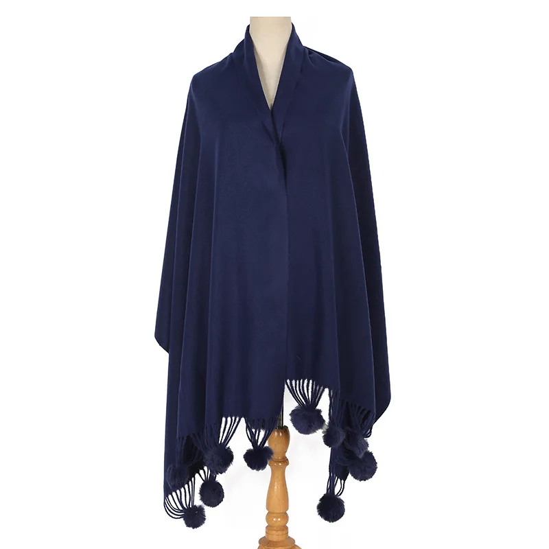 Autumn Winter Imitation Rabbit Hair Ball Scarf Warm Knitting Women Shawl Female Poncho Lady Capes Navy Cloaks women s spring autumn new in matching set korean elegant shawl knitting shirt workwear pants three piece female tracksuit suit