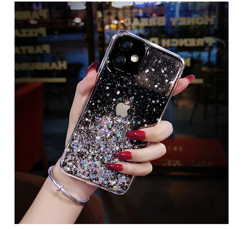 thumbnail image 1 of Luxury Transparent glitter Bling shiny Clear Soft Silicone Case For iPhone 11 12 13 14 Pro Max 15 X XS XR 7 8 Plus 6S MiNi Cover, 1 of 5