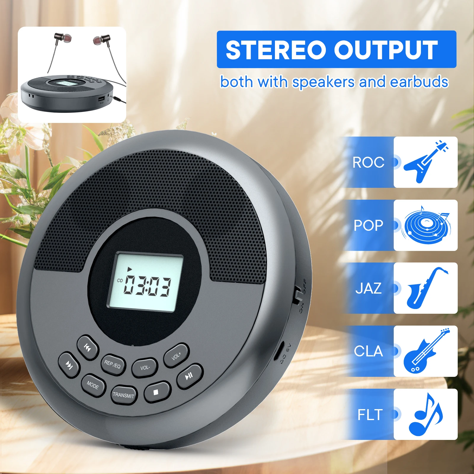 Bluetooth cd player portable rechargeable discman with speakers and headphones walkman cd player with USB bluetooth transmitting portable cd player