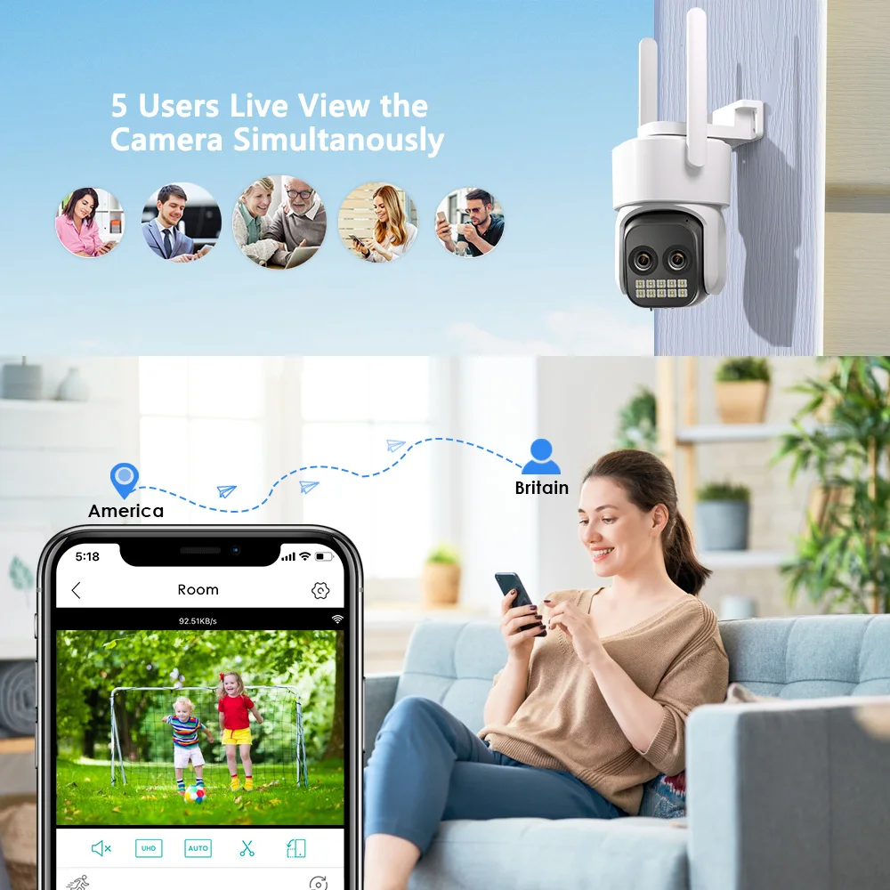 10MP WiFi Camera PTZ Outdoor Dual Len Human Detection 8X Digital Zoom Two-Way Au