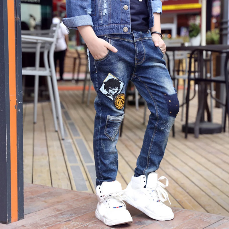Kids Pants Boys Jeans IENENS Fashion Boys Jeans Spring Autumn Long Pants Young Boy Straight Denim Trousers Elastic Waist Pants Cowboy Plus Size