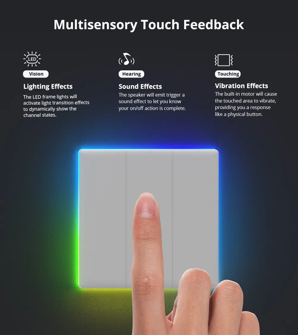 TX Ultimate T5 86 Wall Switch Full Touch Access LED Light Edge Multi-Sensory R