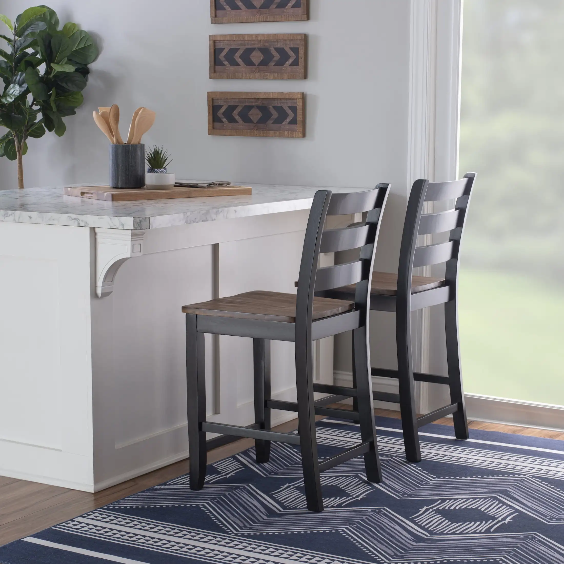 

Powell Colm 24" Indoor Counter Stools, Set of 2, Black/Wire Brushed Oak